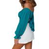imageLYANER Womens Cute Off Shoulder Long Sleeve Self Tie Knot Crop Tube Top BlouseTeal Blue