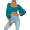 imageLYANER Womens Cute Off Shoulder Long Sleeve Self Tie Knot Crop Tube Top BlouseTeal Blue