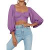 imageLYANER Womens Cute Off Shoulder Long Sleeve Self Tie Knot Crop Tube Top BlouseViolet