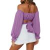 imageLYANER Womens Cute Off Shoulder Long Sleeve Self Tie Knot Crop Tube Top BlouseViolet