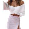 imageLYANER Womens Cute Off Shoulder Long Sleeve Self Tie Knot Crop Tube Top BlouseWhite