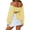 imageLYANER Womens Cute Off Shoulder Long Sleeve Self Tie Knot Crop Tube Top BlouseYellow