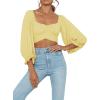 imageLYANER Womens Cute Off Shoulder Long Sleeve Self Tie Knot Crop Tube Top BlouseYellow