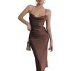 imageLYANER Womens Deep V Neck Tie Front Knot Long Sleeve Sexy Wrap Crop Top BlouseChocolate Brown