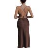 imageLYANER Womens Deep V Neck Tie Front Knot Long Sleeve Sexy Wrap Crop Top BlouseChocolate Brown