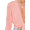 imageLYANER Womens Deep V Neck Tie Front Knot Long Sleeve Sexy Wrap Crop Top BlouseCoral Pink