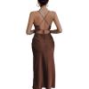 imageLYANER Womens Deep V Neck Tie Front Knot Long Sleeve Sexy Wrap Crop Top BlouseDark Brown