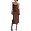 imageLYANER Womens Deep V Neck Tie Front Knot Long Sleeve Sexy Wrap Crop Top BlouseDark Brown