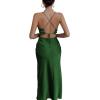 imageLYANER Womens Deep V Neck Tie Front Knot Long Sleeve Sexy Wrap Crop Top BlouseDark Green