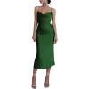 imageLYANER Womens Deep V Neck Tie Front Knot Long Sleeve Sexy Wrap Crop Top BlouseDark Green