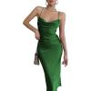 imageLYANER Womens Deep V Neck Tie Front Knot Long Sleeve Sexy Wrap Crop Top BlouseDark Green