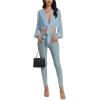 imageLYANER Womens Deep V Neck Tie Front Knot Long Sleeve Sexy Wrap Crop Top BlouseDusty Blue