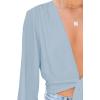 imageLYANER Womens Deep V Neck Tie Front Knot Long Sleeve Sexy Wrap Crop Top BlouseDusty Blue