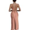 imageLYANER Womens Deep V Neck Tie Front Knot Long Sleeve Sexy Wrap Crop Top BlouseDusty Pink