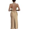 imageLYANER Womens Deep V Neck Tie Front Knot Long Sleeve Sexy Wrap Crop Top BlouseKhaki