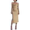 imageLYANER Womens Deep V Neck Tie Front Knot Long Sleeve Sexy Wrap Crop Top BlouseKhaki