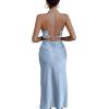 imageLYANER Womens Deep V Neck Tie Front Knot Long Sleeve Sexy Wrap Crop Top BlouseLight Blue