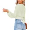 imageLYANER Womens Deep V Neck Tie Front Knot Long Sleeve Sexy Wrap Crop Top BlouseLight Green