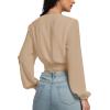 imageLYANER Womens Deep V Neck Tie Front Knot Long Sleeve Sexy Wrap Crop Top BlouseLight Khaki