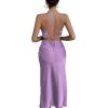 imageLYANER Womens Deep V Neck Tie Front Knot Long Sleeve Sexy Wrap Crop Top BlouseLight Purple