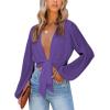 imageLYANER Womens Deep V Neck Tie Front Knot Long Sleeve Sexy Wrap Crop Top BlouseLilac