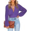imageLYANER Womens Deep V Neck Tie Front Knot Long Sleeve Sexy Wrap Crop Top BlouseLilac