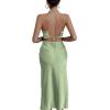 imageLYANER Womens Deep V Neck Tie Front Knot Long Sleeve Sexy Wrap Crop Top BlouseMint Green