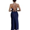 imageLYANER Womens Deep V Neck Tie Front Knot Long Sleeve Sexy Wrap Crop Top BlouseNavy Blue