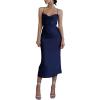 imageLYANER Womens Deep V Neck Tie Front Knot Long Sleeve Sexy Wrap Crop Top BlouseNavy Blue