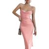 imageLYANER Womens Deep V Neck Tie Front Knot Long Sleeve Sexy Wrap Crop Top BlousePink