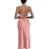 imageLYANER Womens Deep V Neck Tie Front Knot Long Sleeve Sexy Wrap Crop Top BlousePink