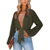 imageLYANER Womens Deep V Neck Tie Front Knot Long Sleeve Sexy Wrap Crop Top BlousePlain Army Green