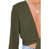 imageLYANER Womens Deep V Neck Tie Front Knot Long Sleeve Sexy Wrap Crop Top BlousePlain Army Green