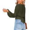 imageLYANER Womens Deep V Neck Tie Front Knot Long Sleeve Sexy Wrap Crop Top BlousePlain Army Green