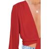 imageLYANER Womens Deep V Neck Tie Front Knot Long Sleeve Sexy Wrap Crop Top BlouseRed