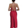 imageLYANER Womens Deep V Neck Tie Front Knot Long Sleeve Sexy Wrap Crop Top BlouseRed Solid