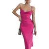 imageLYANER Womens Deep V Neck Tie Front Knot Long Sleeve Sexy Wrap Crop Top BlouseRose Red