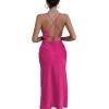 imageLYANER Womens Deep V Neck Tie Front Knot Long Sleeve Sexy Wrap Crop Top BlouseRose Red