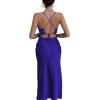 imageLYANER Womens Deep V Neck Tie Front Knot Long Sleeve Sexy Wrap Crop Top BlouseRoyal Blue