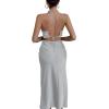 imageLYANER Womens Deep V Neck Tie Front Knot Long Sleeve Sexy Wrap Crop Top BlouseSilver