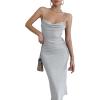 imageLYANER Womens Deep V Neck Tie Front Knot Long Sleeve Sexy Wrap Crop Top BlouseSilver