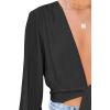imageLYANER Womens Deep V Neck Tie Front Knot Long Sleeve Sexy Wrap Crop Top BlouseSolid Black