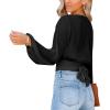 imageLYANER Womens Deep V Neck Tie Front Knot Long Sleeve Sexy Wrap Crop Top BlouseSolid Black