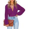imageLYANER Womens Deep V Neck Tie Front Knot Long Sleeve Sexy Wrap Crop Top BlouseSolid Purple