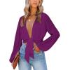 imageLYANER Womens Deep V Neck Tie Front Knot Long Sleeve Sexy Wrap Crop Top BlouseSolid Purple