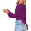 imageLYANER Womens Deep V Neck Tie Front Knot Long Sleeve Sexy Wrap Crop Top BlouseSolid Purple