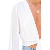 imageLYANER Womens Deep V Neck Tie Front Knot Long Sleeve Sexy Wrap Crop Top BlouseWhite