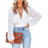 imageLYANER Womens Deep V Neck Tie Front Knot Long Sleeve Sexy Wrap Crop Top BlouseWhite