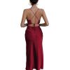 imageLYANER Womens Deep V Neck Tie Front Knot Long Sleeve Sexy Wrap Crop Top BlouseWine Red