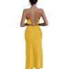 imageLYANER Womens Deep V Neck Tie Front Knot Long Sleeve Sexy Wrap Crop Top BlouseYellow